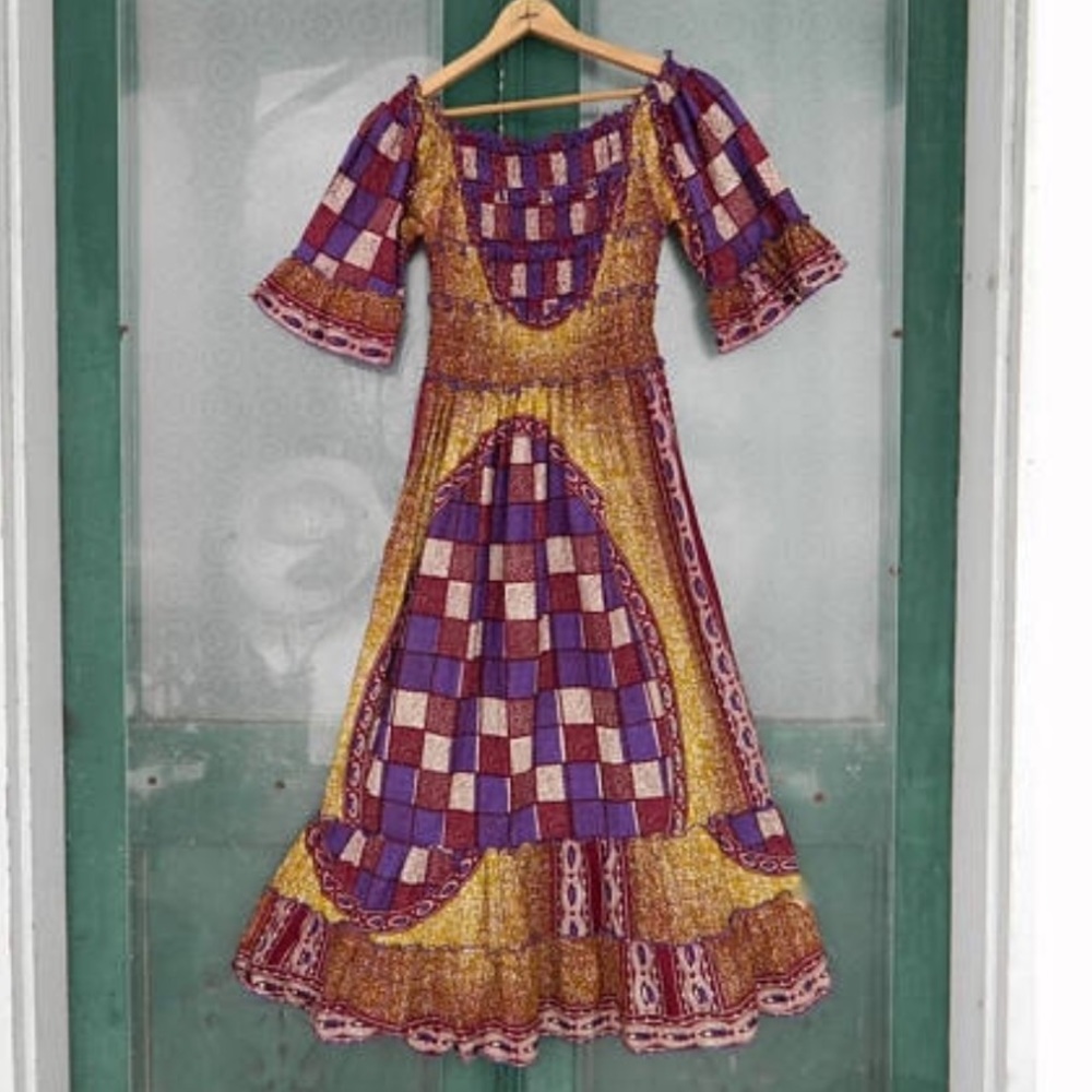 🆕🌹VINTAGE BOHO DRESS IN PURPLE GOLD BURGUNDY S/M